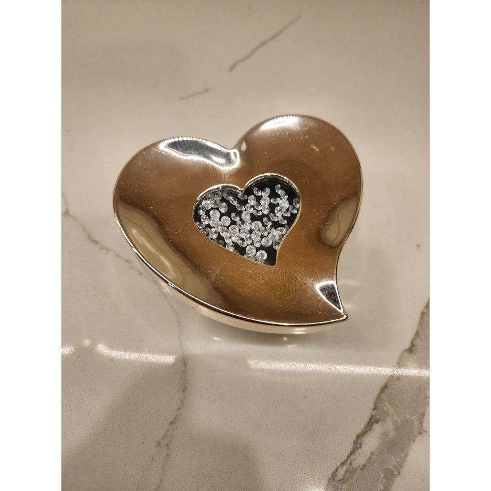 Swarovski Silver-Plated Trinket Heart Jewelry Box W/Loose Clear Crystals In Lid‎